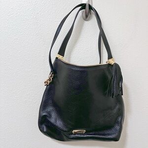 •MICHAEL KORS• Bedford Pebble Soft Leather Top Zip Shoulder Bag in Black Hobo